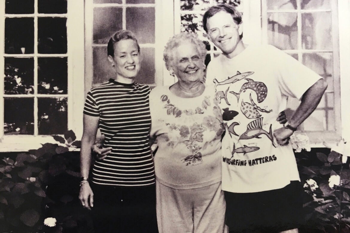 Old black and white photo of happy family