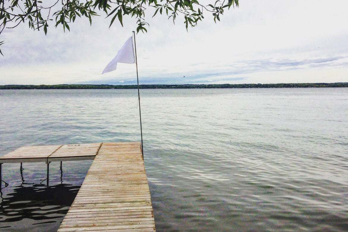 Wooden pier extending into body of water