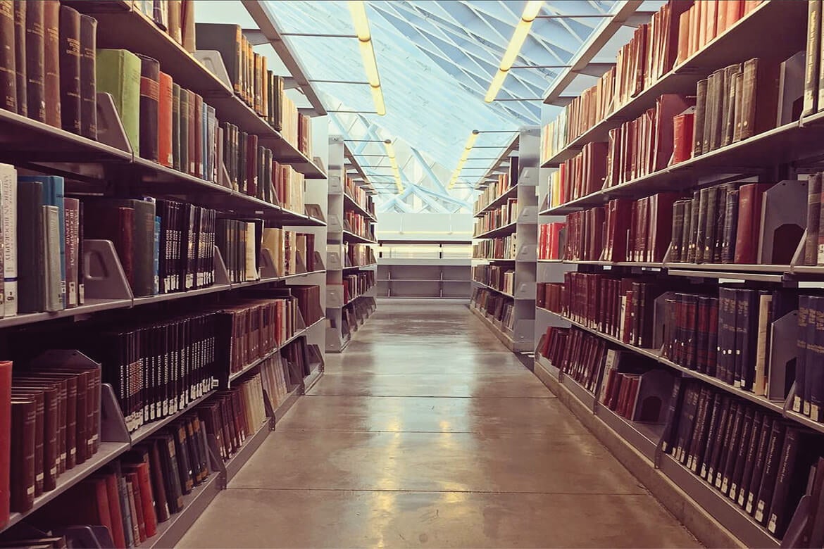 Book shelves in the Seattle Public Library