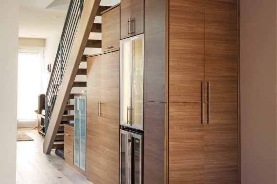 Wooden Staircase with Frosted Glass Panels