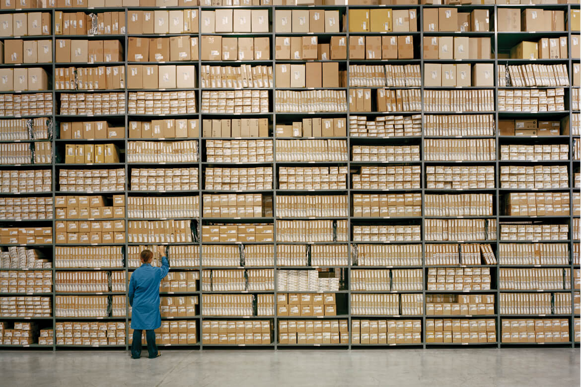 Organized warehouse boxes with multiple stories