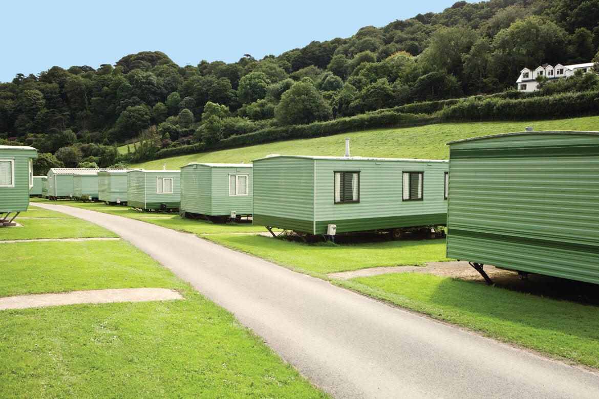 Green RV and Trailers in Mobile Home Park