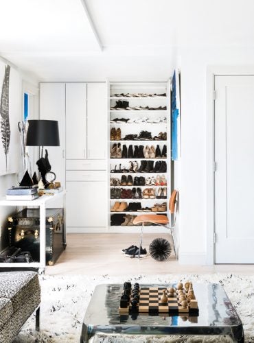 Clean Organized Small Space with Leopard Print Chair