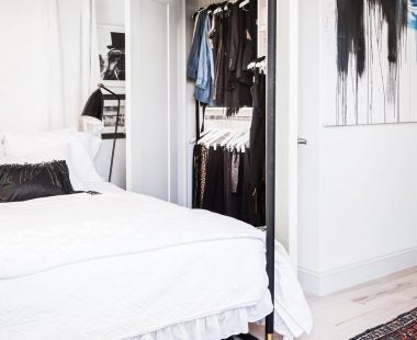 High contrast room with reach in closet in white finish