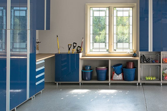 Organized Garage Space with Gloss Blue Inserts