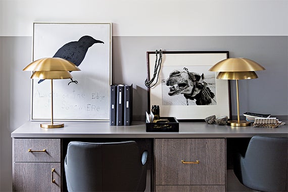 Desk Space with photos of camel and crow