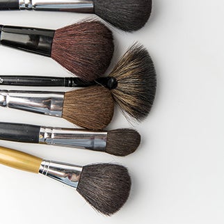 Makeup brushes in a bundle