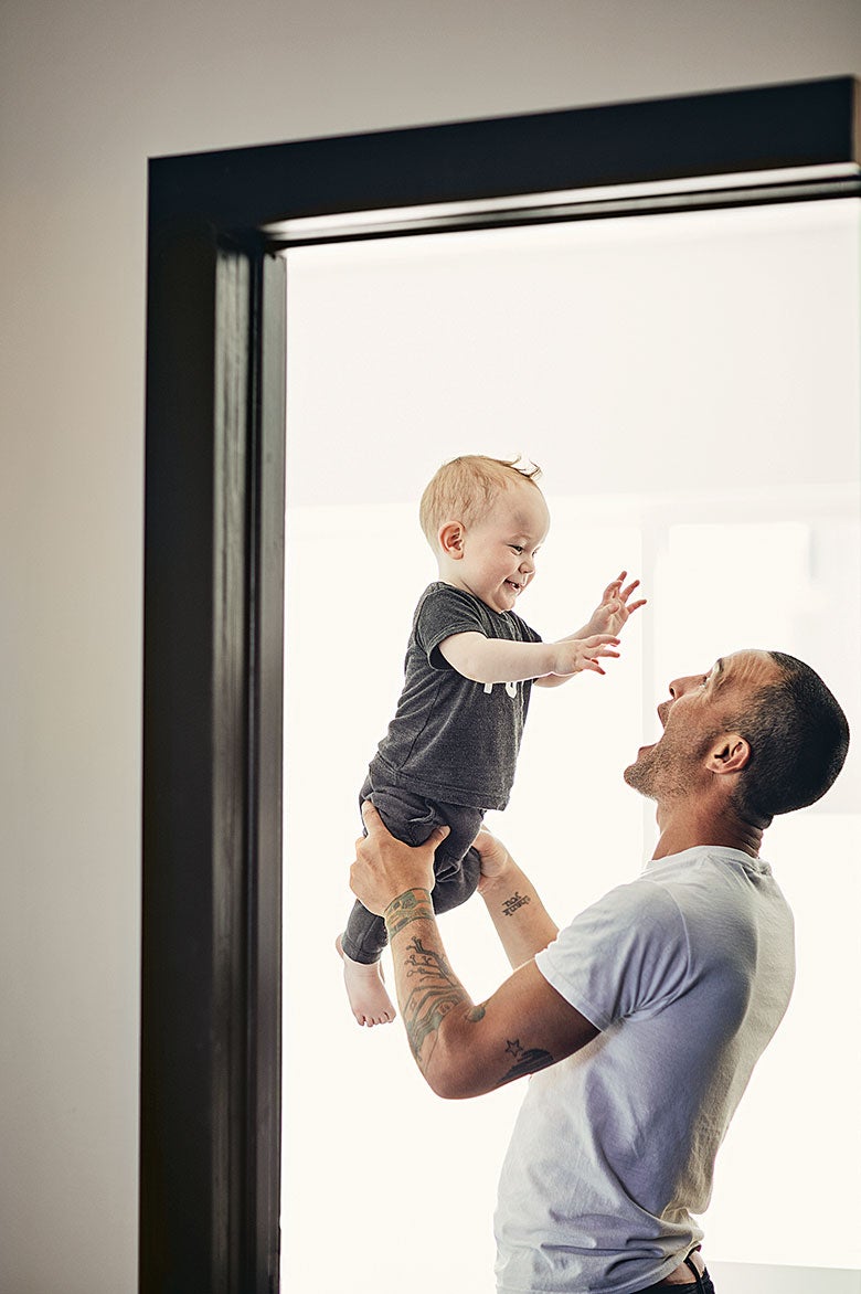 Settling in Wide happy Father and Baby