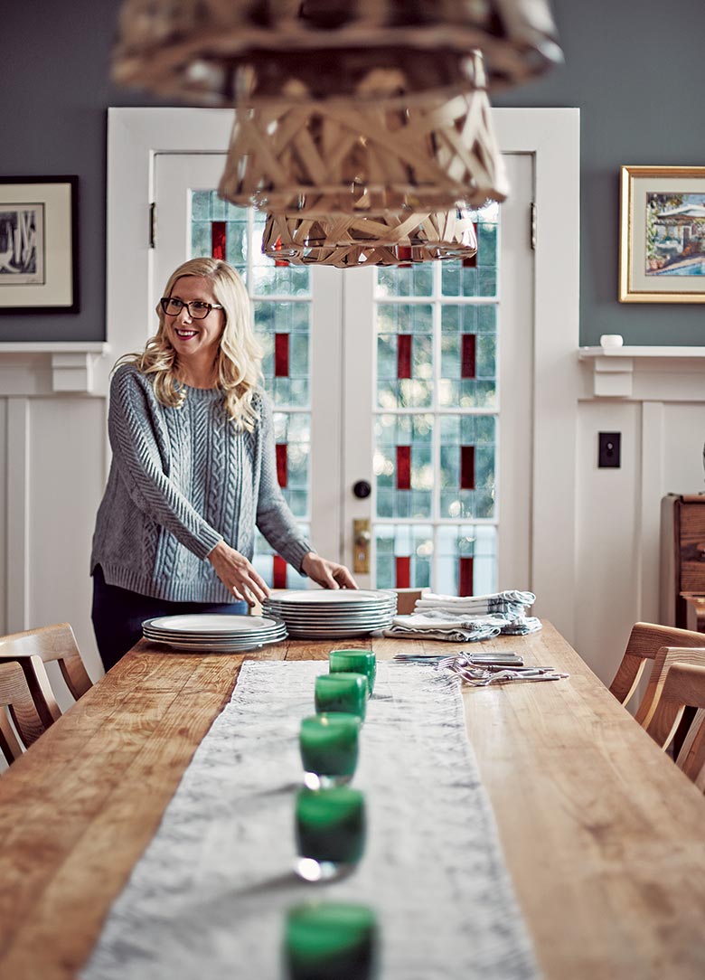 Spreading out Shabbat dining room table