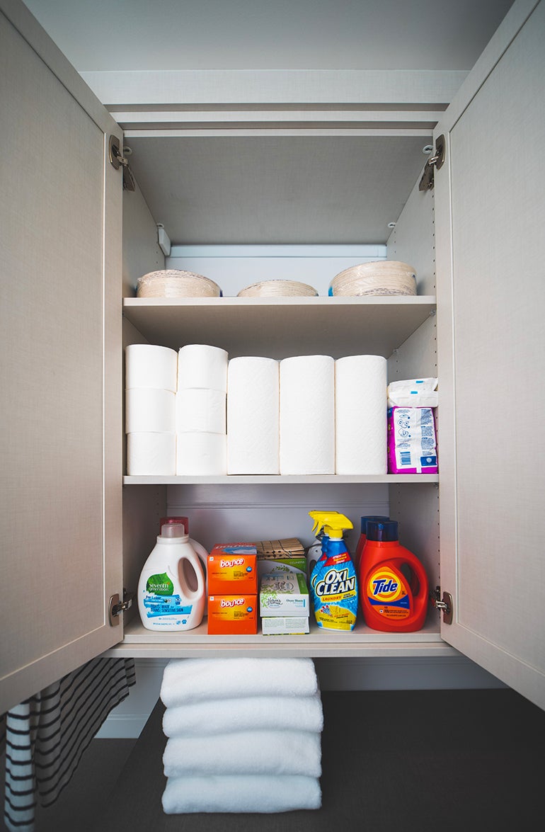 Cabinets with laundry detergent